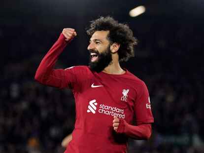 Mohamed Salah vom FC Liverpool jubelt &uuml;ber sein Tor zum 4:1.