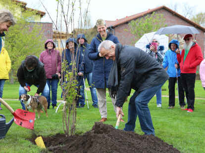 Umwelt Schauspieler Hannes Jaenicke pflanzt Baum im Garten der