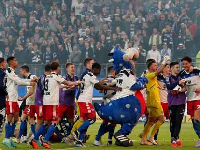 Die Hamburger Spieler jubeln nach ihrem 4:3-Sieg