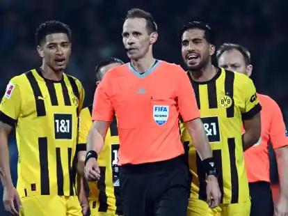 Schiedsrichter Sascha Stegemann (M.) war nach seiner Fehlentscheidung bedroht worden.