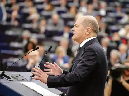 Bundeskanzler Olaf Scholz (SPD) pr&auml;sentierte im Europaparlament seine Sicht auf die aktuelle Lage und die Zukunft der EU