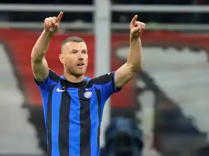 Inter Mailands Edin Dzeko jubelt &uuml;ber seinen Treffer zum 1:0.