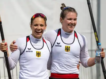 Kamen im Kajak-Zweier &uuml;ber 500 Meter auf Platz drei: Paulina Paszek (l.) und Jule Hake