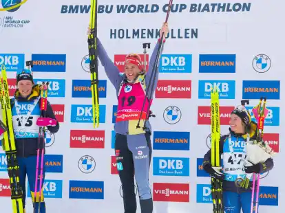 Denise Herrmann-Wick (M) hat den Sprint in Oslo gewonnen.