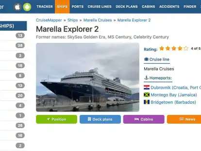 Auf &laquo;Cruisemapper.com&raquo; gibt es Routen von aktuell knapp 1500 Kreuzfahrtschiffen weltweit, aber auch detaillierte Informationen zu den Kreuzfahrth&auml;fen, den Reedereien und zu den Schiffen selbst.