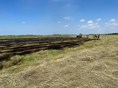 Zusammen gelang es der Feuerwehr und den Landwirten den Brand einzud&auml;mmen.
