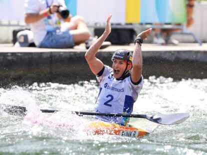 Ricarda Funk freut sich nach ihrem Sieg.
