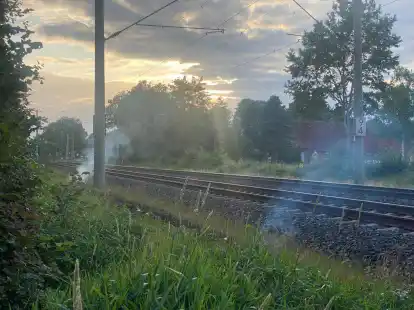 Entlang der Bahnschienen: Die Fl&auml;che hat am Sonntagabend in W&uuml;sting gebrannt.