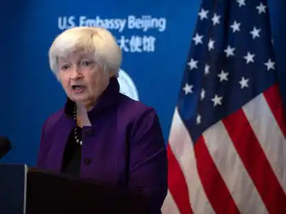 US-Finanzministerin Janet Yellen spricht w&auml;hrend einer Pressekonferenz.
