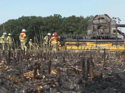 Abgebranntes Stoppelfeld: Eine Maschine war am Sonntag bei Feldarbeiten in Klosterseelte hei&szlig;gelaufen.
