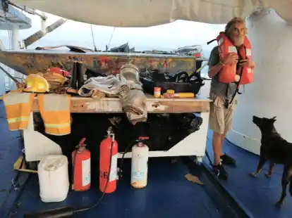 Gerettet:&nbsp;Tim Shaddock und seine H&uuml;ndin Bella.