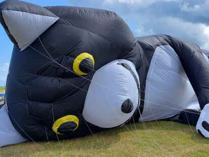 J&uuml;rgen van Almelo vom Nordhorn-Kite-Team hat zum ersten Mal in Schillig seine 20 Meter lange Katze ausgepackt und fliegen lassen.