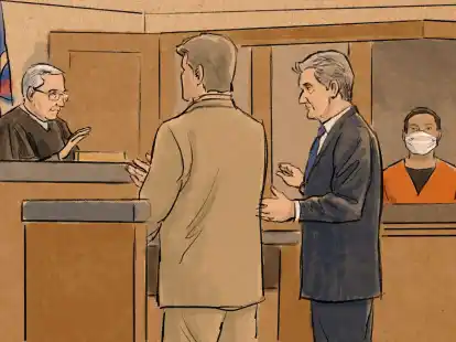 Diese Gerichtsskizze zeigt den Angeklagten Tou Thao (r) im Vorfeld des Gerichtsprozesses am 29.06.2020. Er war der letzte der vier beteiligten Polizisten, der seinen Richterspruch auf bundesstaatlicher Ebene empfing.