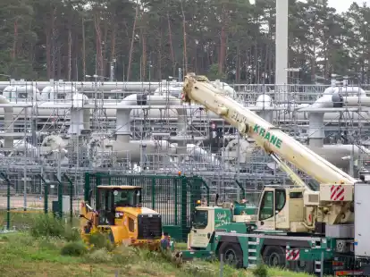 Blick auf Rohrsysteme und Absperrvorrichtungen im Gasknotenpunkt der Firma Gascade Gastransport GmbH im vorpommerschen Lubmin.
