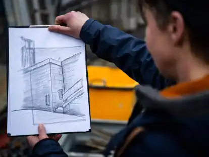 Eine Skizze von Evin Oettingshausen zeigt, wie das &laquo;Arisierungs&raquo;-Mahnmal zuk&uuml;nftig aussehen wird.