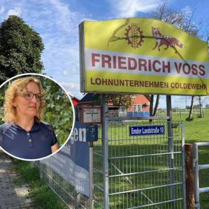 Hier fand das Konzert &bdquo;Live in Krummh&ouml;rn 2&ldquo; statt: das Firmengel&auml;nde des Lohnunternehmens Friedrich Vo&szlig; im Landkreis Aurich. Rund 200 Besucher hatten zur Musik einer B&ouml;hse-Onkelz-Coverband gefeiert. Es gab Proteste und ein Gro&szlig;aufgebot der Polizei. Kleines Bild: Juniorchefin Maike Klaassen.