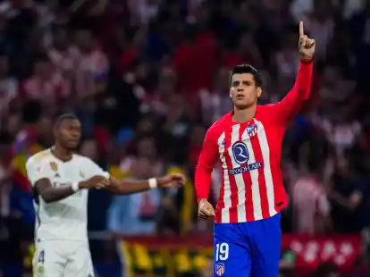 Atleticos Alvaro Morata jubelt nach dem dritten Tor seiner Mannschaft.