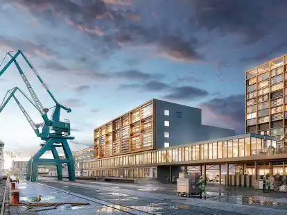 So zeigt eine &bdquo;Zukunftsskizze&ldquo; der Architekten den neuen Kreuzfahrtstandort Bremerhaven. Der alte Columbusbahnhof wird wohl saniert.