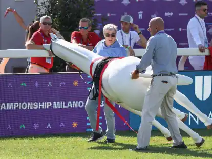 Zwei wei&szlig;e Pferde im Parcours sorgten wenige Stunden vor dem Start der Reit-WM&nbsp;f&uuml;r Aufregung.