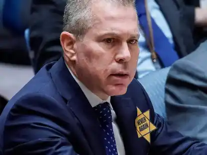 Israels UN-Botschafter Gilad Erdan mit dem gelben Davidstern.
