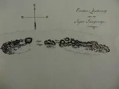 Ocular-Zeichnung von der Insel Langeoog aus dem 18. Jahrhundert.