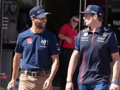 Waren bereits Teamkollegen bei Red Bull: Daniel Ricciardo (l) und Max Verstappen.