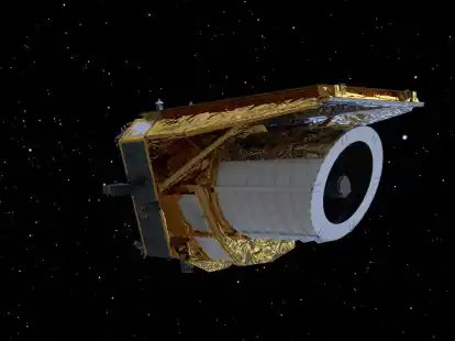 Ein computergeneriertes Bild des Weltraumteleskops &laquo;Euclid&raquo;. Erste Bilder der europ&auml;ischen Sonde gew&auml;hren einen detailreichen Einblick in den Weltraum.