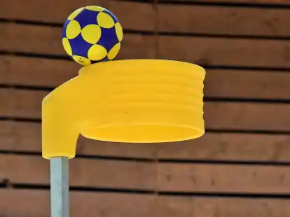 Beim Korfball muss das Spielger&auml;t zielgenau in einem 3,5 Meter hohen Korb versenkt werden, da es dahinter keine Bande gibt.