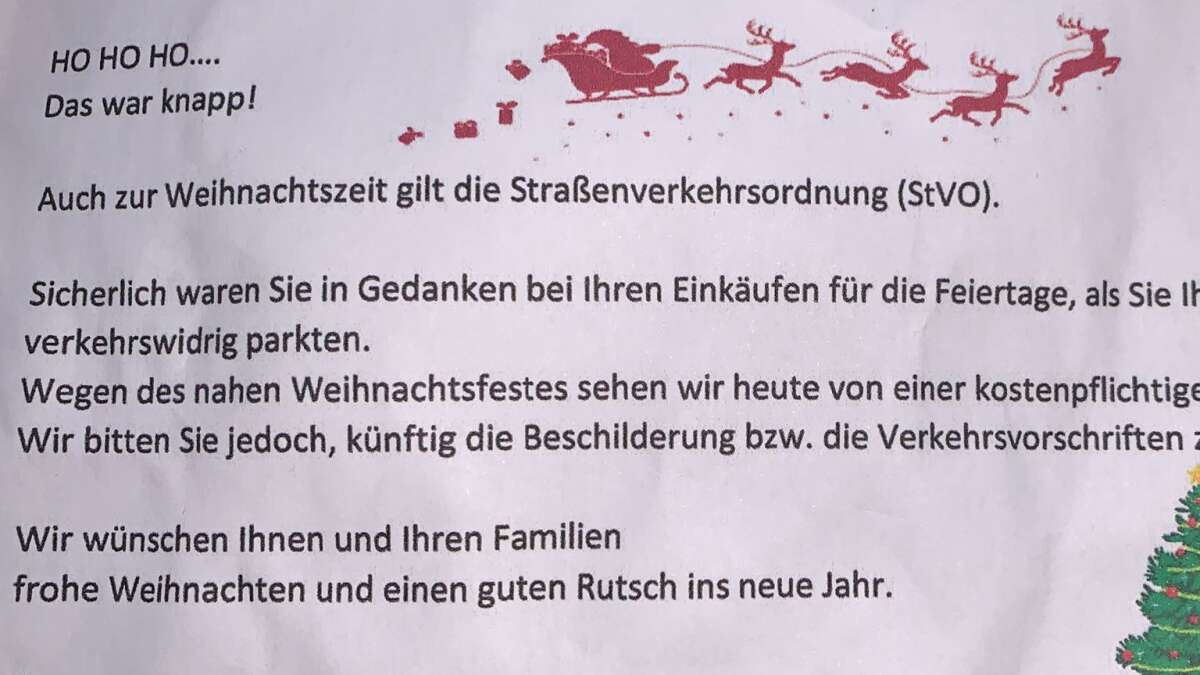 Strafzettel über 0,00 €: Amnestie für Falschparker zu Weihnachten.