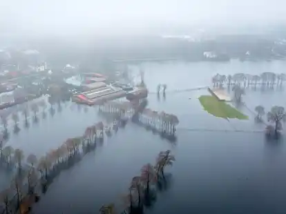 Wasser steht auf den Wiesen einer Reitsportanlage bei Lilienthal: Wie schlimm war das Hochwasser in Niedersachsen aus Expertensicht? Und was muss jetzt f&uuml;r die Zukunft getan werden? Zwei Experten im Gespr&auml;ch.