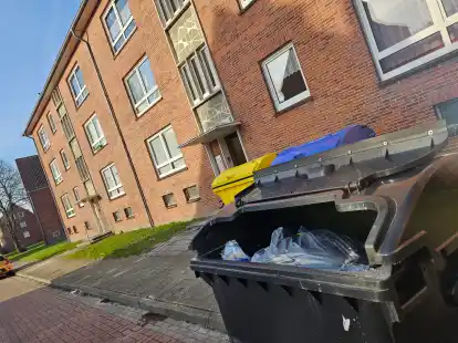 Frei zug&auml;nglich und problemlos bef&uuml;llbar: die M&uuml;lltonnen in der Friedrich-R&uuml;ckert-Stra&szlig;e in Emden.