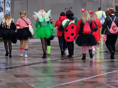 Eine Gruppe verkleideter Menschen ist in K&ouml;ln unterwegs. Die Karnevalssaison in Deutschland ist wieder voll im Gange.