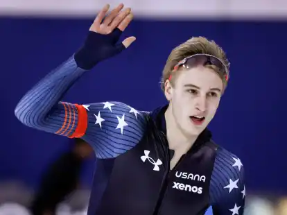 US-Star Jordan Stolz gewann bei der WM in Calgary drei Titel.