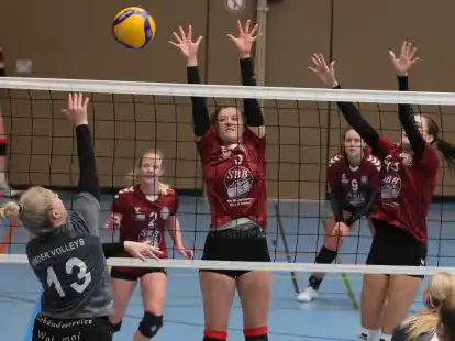 Streckten sich im Abstiegskampf vergeblich: die Volleyballerinnen der TSG Westerstede (in rot).