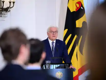 Bundespr&auml;sident Frank-Walter Steinmeier w&auml;hrend des Gespr&auml;chsforums im Schloss Bellevue.
