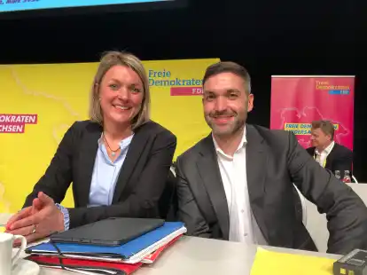 Neue Doppelspitze? FDP-Generalsekret&auml;rin Imke Haake und Landesvorsitzender Konstantin Kuhle beim Parteitag im Vorjahr.