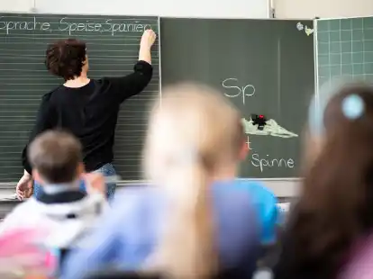 Eine Lehrerin schreibt in einer Schule W&ouml;rter an eine Tafel. Niedersachsen m&ouml;chte die Lehrerausbildung grundlegend reformieren.