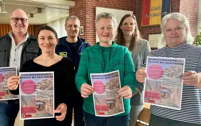 Wollen betroffene Frauen mit einer Selbsthilfegruppe unterst&uuml;tzen (von links): Bert Freese (Stadt Nordenham), Jana Gattermann (Caritas), Tammo Seltmann (SVN, Vitalzentrum), Olga Melcher (SVN, Vitalzentrum), Inga Kolwitz (Stadt Nordenham) und Karin Windheim (Stadt Nordenham)