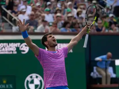Carlos Alcaraz jubelt nach seinem Sieg.