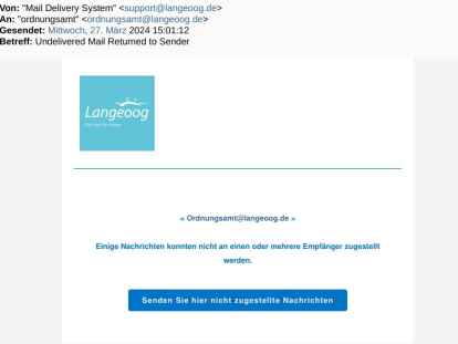 Die Gemeinde Langeoog warnt derzeit vor Mails. Es hat den Anschein als kämen sie von der Gemeinde.
