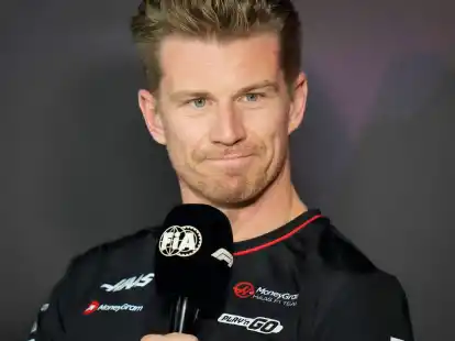 Formel-1: Nico H&uuml;lkenberg aus Deutschland vom Team Haas w&auml;hrend einer Pressekonferenz. Er rechnet sich keine Chancen auf einen Wechsel zu einem Topteam aus.