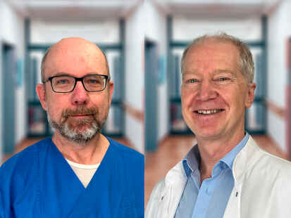 Dr. Claus Rolf (l.) und Dr. Ralf Weise, Marien-Hospital Friesoythe, informieren beim Gesundheitsforum über Adipositas.