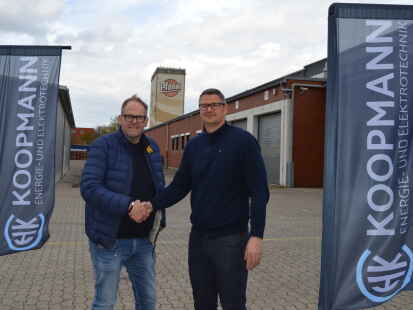 Werden noch eine Zeitlang auf dem ehemaligen Kalkhoff-Gelände an der Siemensstraße miteinander zu tun haben: Koopmann-Geschäftsführer Lothar Koopmann (links) und Kalkhoff-Finanzdirektor Manuel Behlen.