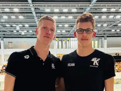 Zwei Siegertypen auf einem gemeinsamen Foto: Superstar Florian Wellbrock (links) und Kilian Rosenbohm