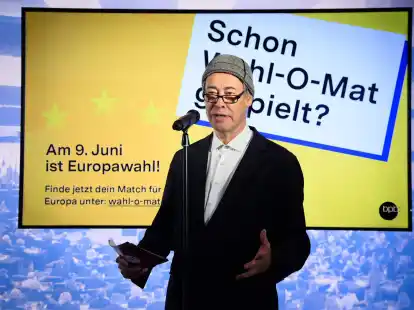 bpb-Präsident Thomas Krüger in Berlin beim Start des Wahl-O-Mat zur Wahl des Europäischen Parlaments 2024.