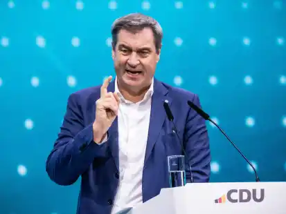 <p>Markus Söder (CSU), Ministerpräsident von Bayern, spricht beim CDU-Bundesparteitag. Auf dem Programm steht die Verabschiedung des neuen Grundsatzprogramms der Union. </p>