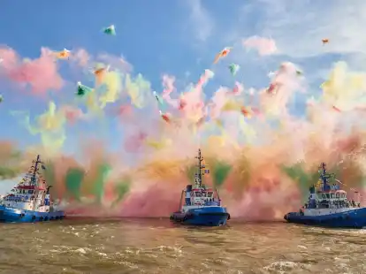 Mit Schlepperballett und Farbbomben: Der Hamburger Hafen feiert Geburtstag.