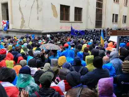 Eine Demonstration der Opposition gegen das «russische Gesetz» in der Nähe des Parlamentsgebäudes.