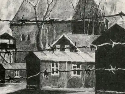 Ausschnitt aus einer Kohlezeichnung, die der K&uuml;nstler Herbert M&uuml;ller im Jahr 2000 nach Augenzeugenberichten angefertigt hat.