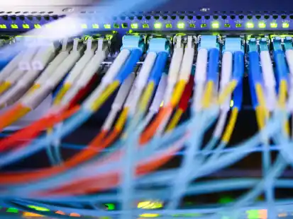 Ein Serverschrank mit blinkenden Lampen und Kabeln steht im Landeskriminalamt Niedersachsen. Bei Cybercrime verzeichnet das Land erneut einen hohen Anstieg.